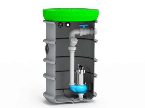 RoPump Ø600 x 1200 szennyvízátemelő szivattyúállomás egy Pentax DG102G szivattyúval
