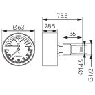 FERRO Termomanométer hátsó csatlakozású 0-120 °C, 6 bar TM63A